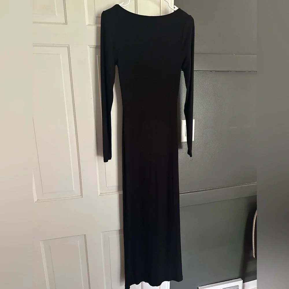 Skims Soft Lounge Long Sleeve Maxi Dress Square Neck Black Onyx Large Stretchy - Picture 6 of 7